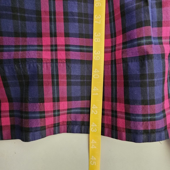 Talbots 14W Plaid Silk Midi Shirt Dress Purple Belted Pockets French Cuff Tartan - Picture 7 of 9